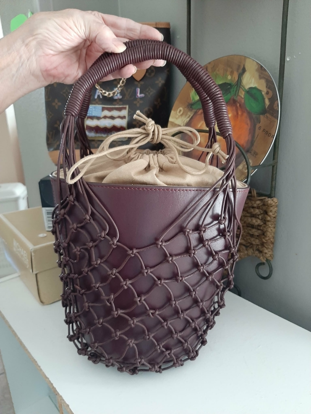 J CREW Sedona Leather Basket Bag In Bordeaux